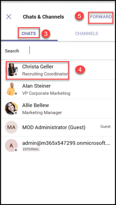 Reply and Forward option in Microsoft Teams Mobile App