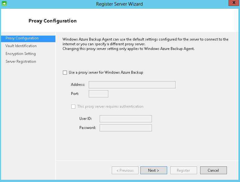 Register Server1 proxy configuration