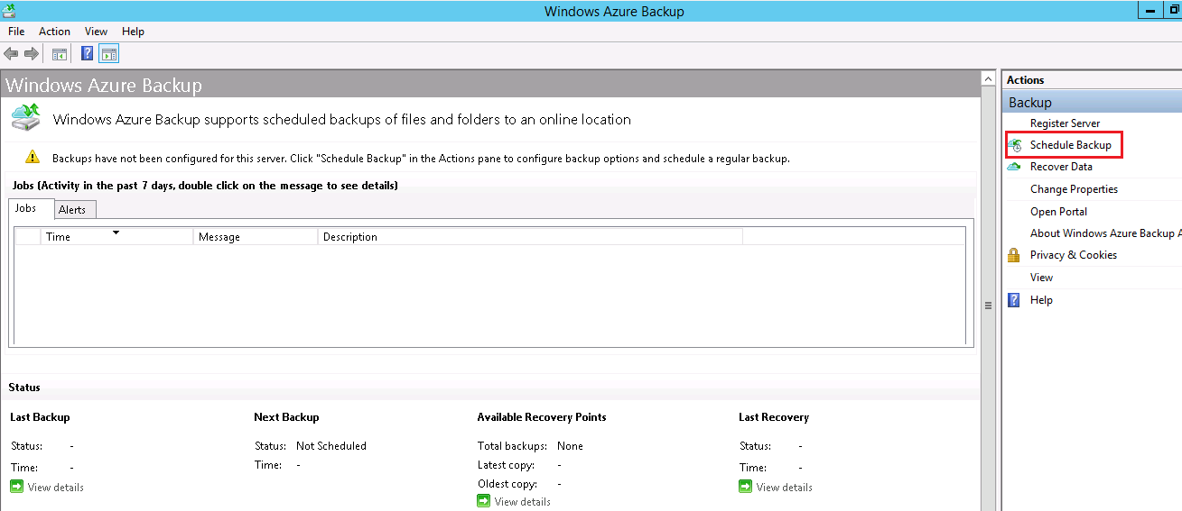 Schedule azure backup in Server1