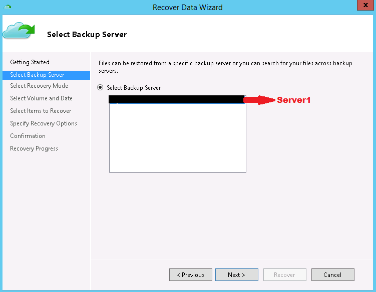 Select Server1 as backup server